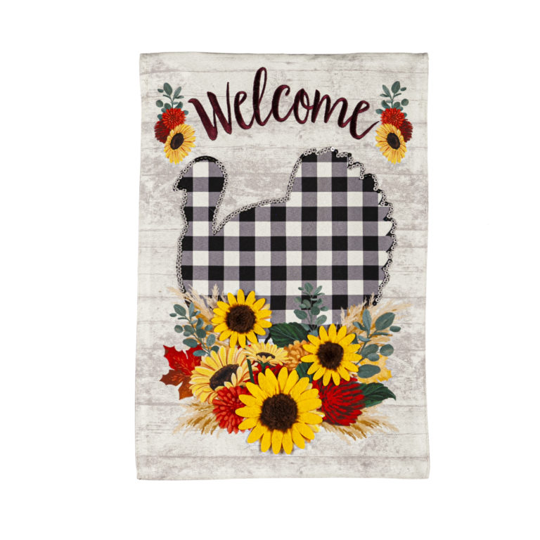 Buffalo Check Turkey and Flowers Garden Flag