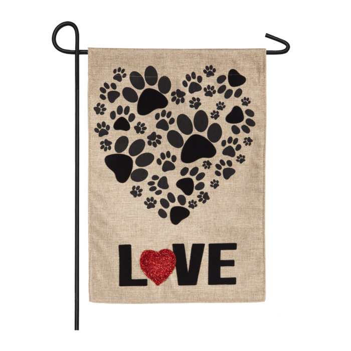 Paw Prints Heart Garden Burlap Flag