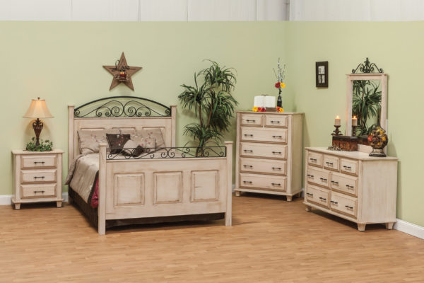 Bedroom set with bed, nightstand, dresser, and chest of drawers