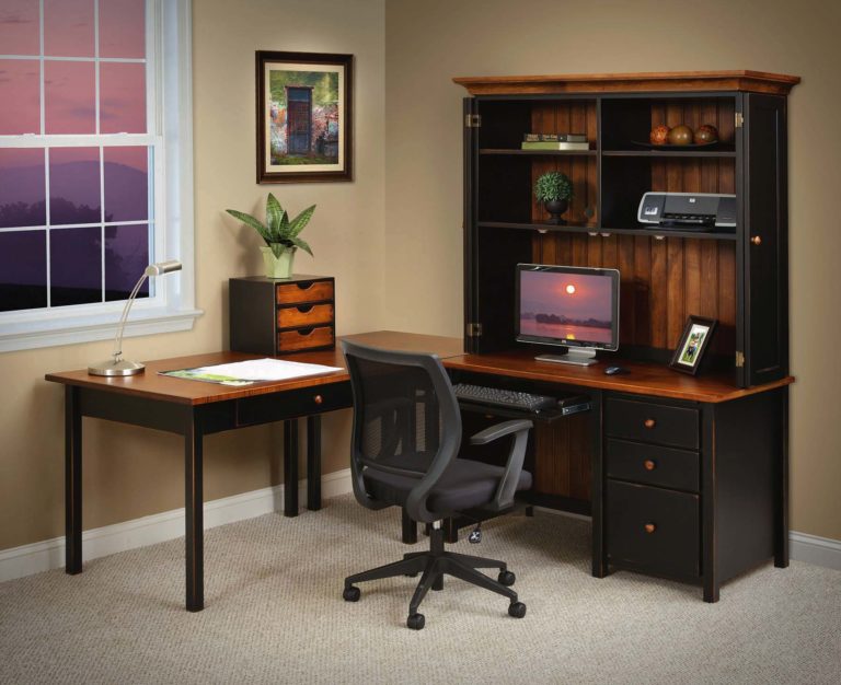ESHTON SINGLE PEDESTAL DESK WITH BIFOLD DOOR HUTCH